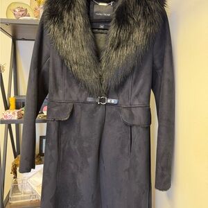 Ivanka Trump Black Faux-Fur Collar Trench Coat
